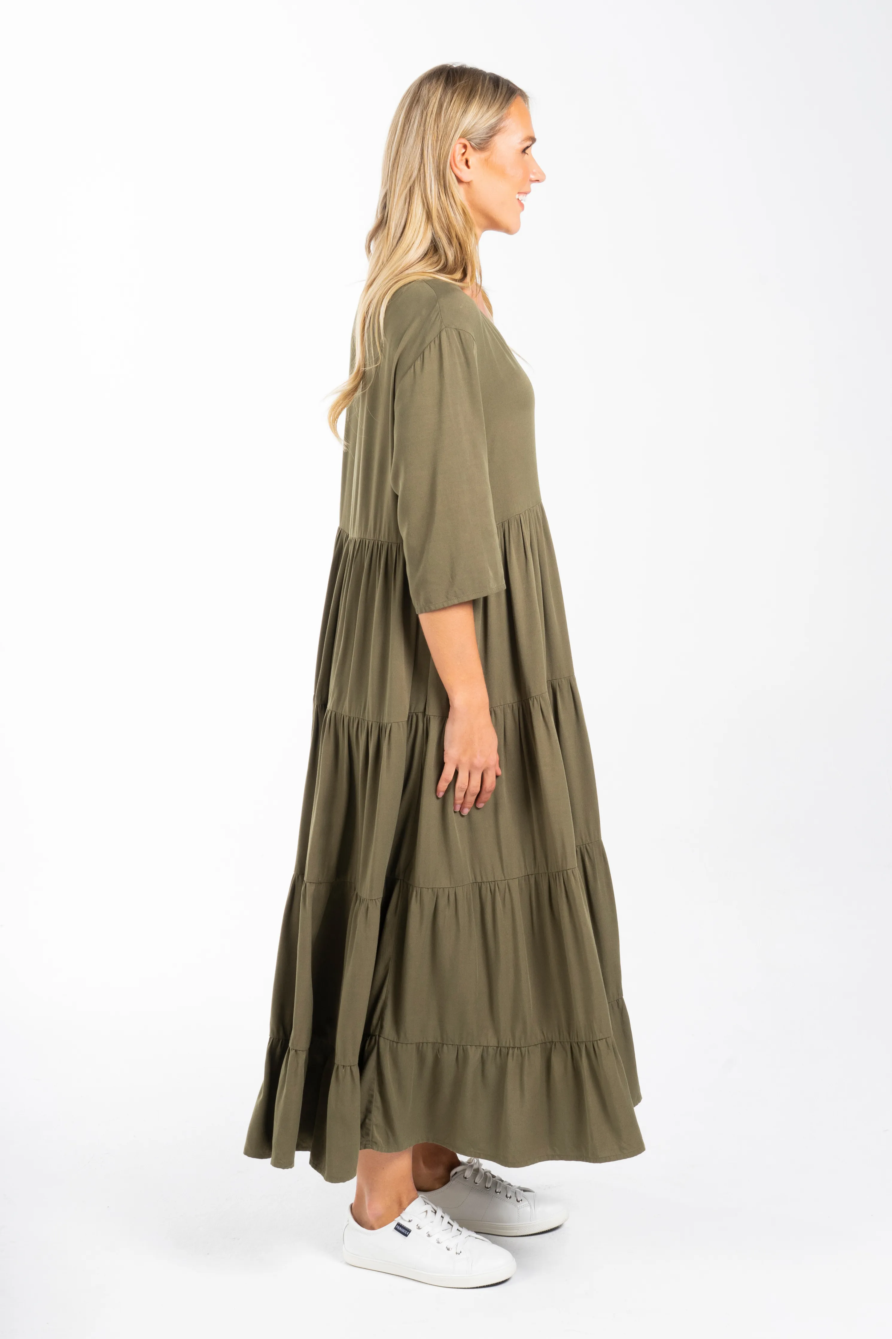 FINAL SALE Ruffle Dress in Khaki