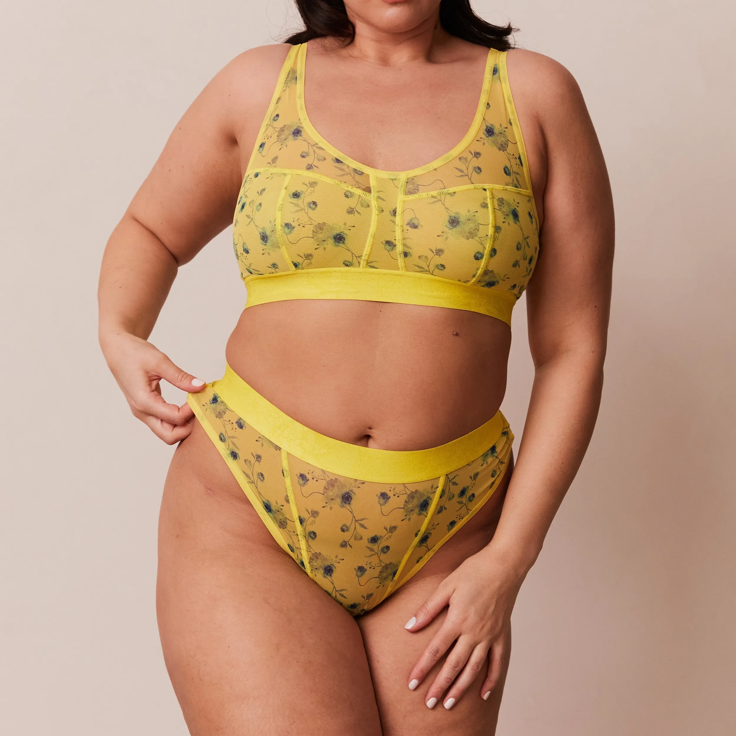 Floral Mesh Bralette  - Yellow