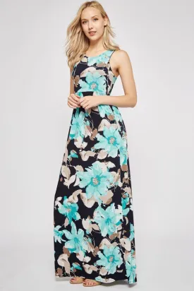 Floral Print Mint Maxi Dress - Large