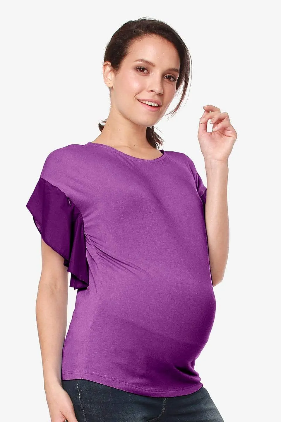 Flutter Sleeves Caela Nursing Top Eggplant