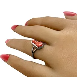 Genuine Coral Band Ring, Sterling Silver, Size 5.5, Native American Handmade, Nickel Free, Women