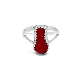 Genuine Coral Band Ring, Sterling Silver, Size 5.5, Native American Handmade, Nickel Free, Women