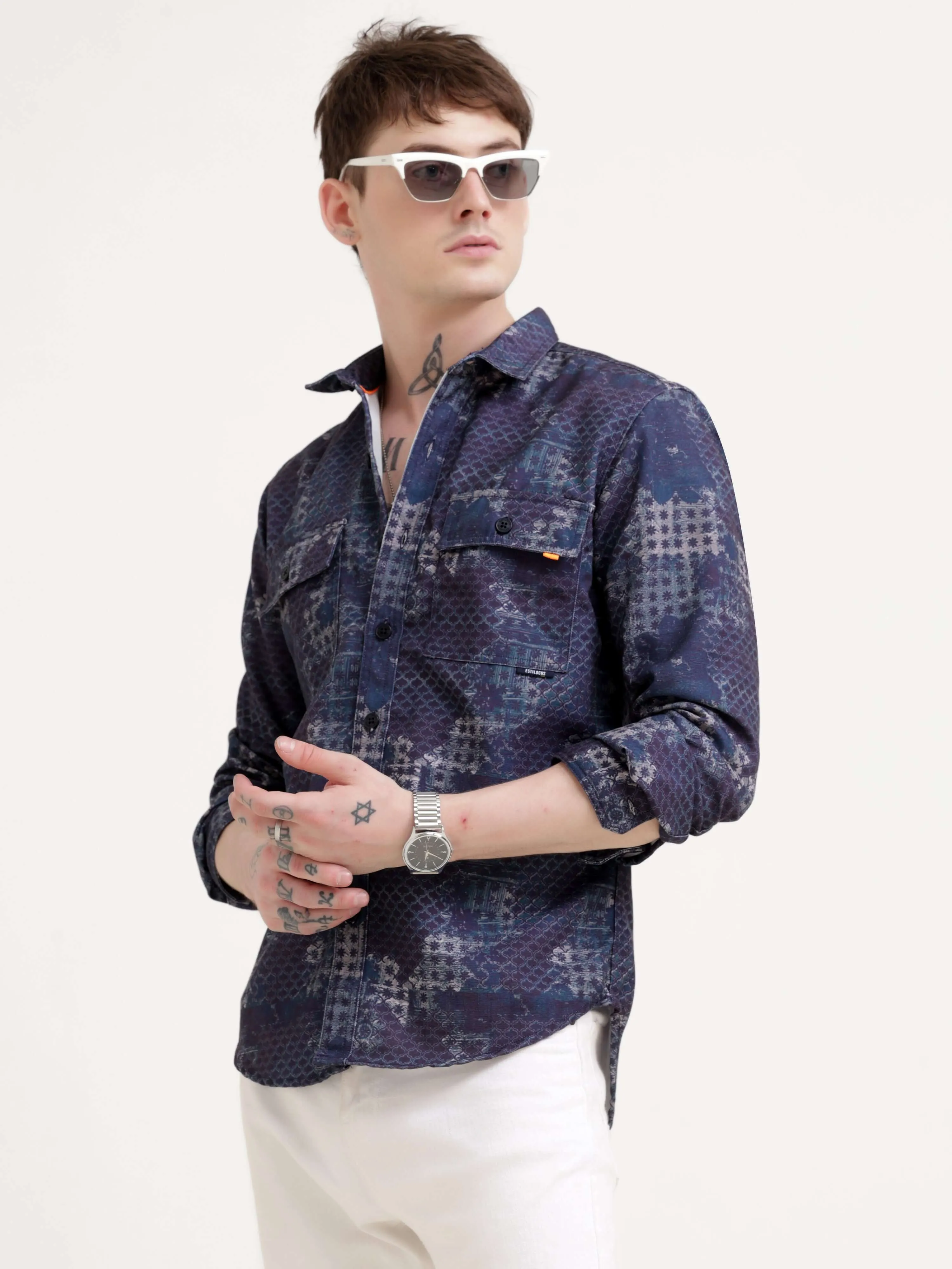 Geometric abstract indigo Overshirt