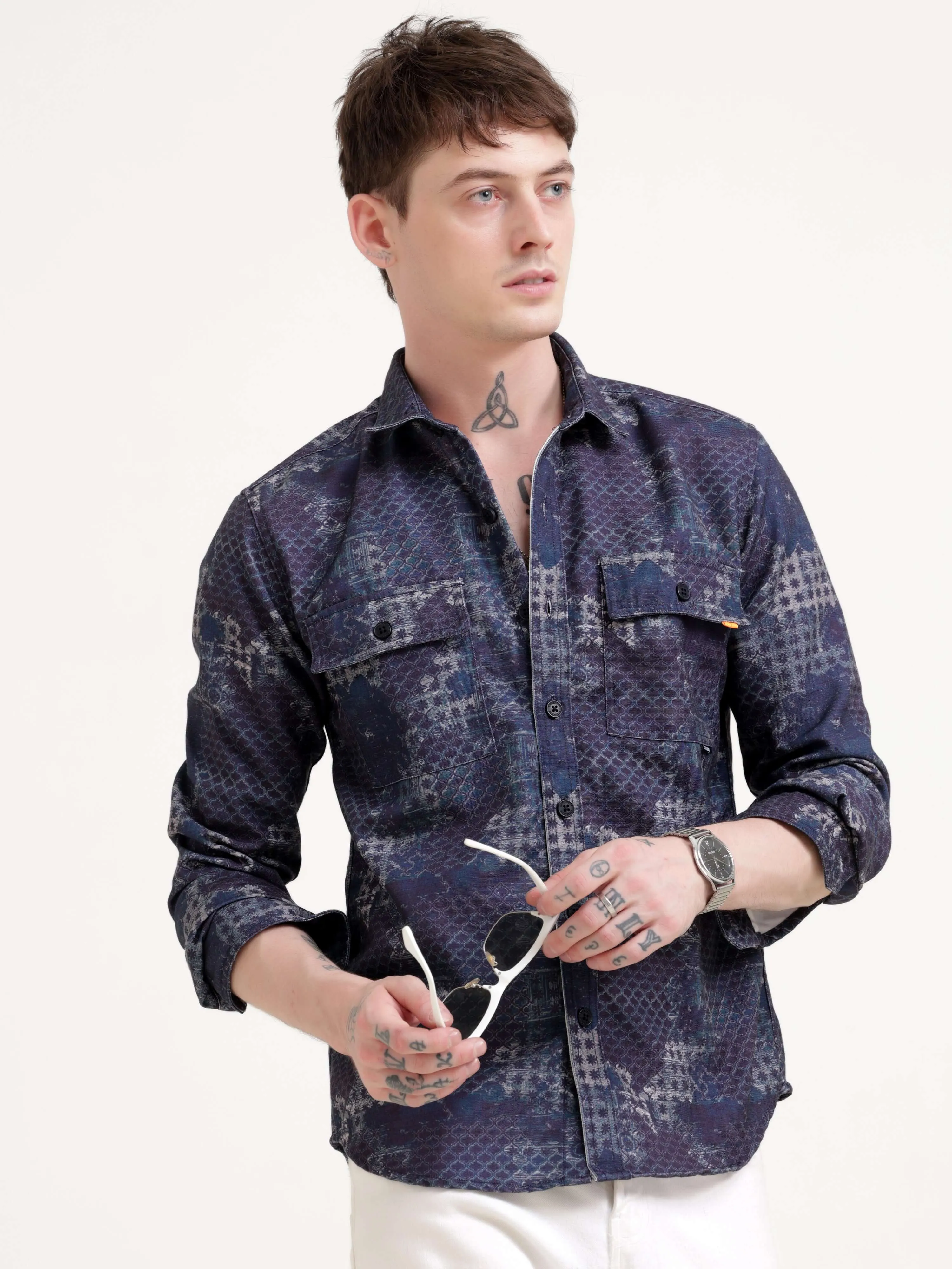 Geometric abstract indigo Overshirt