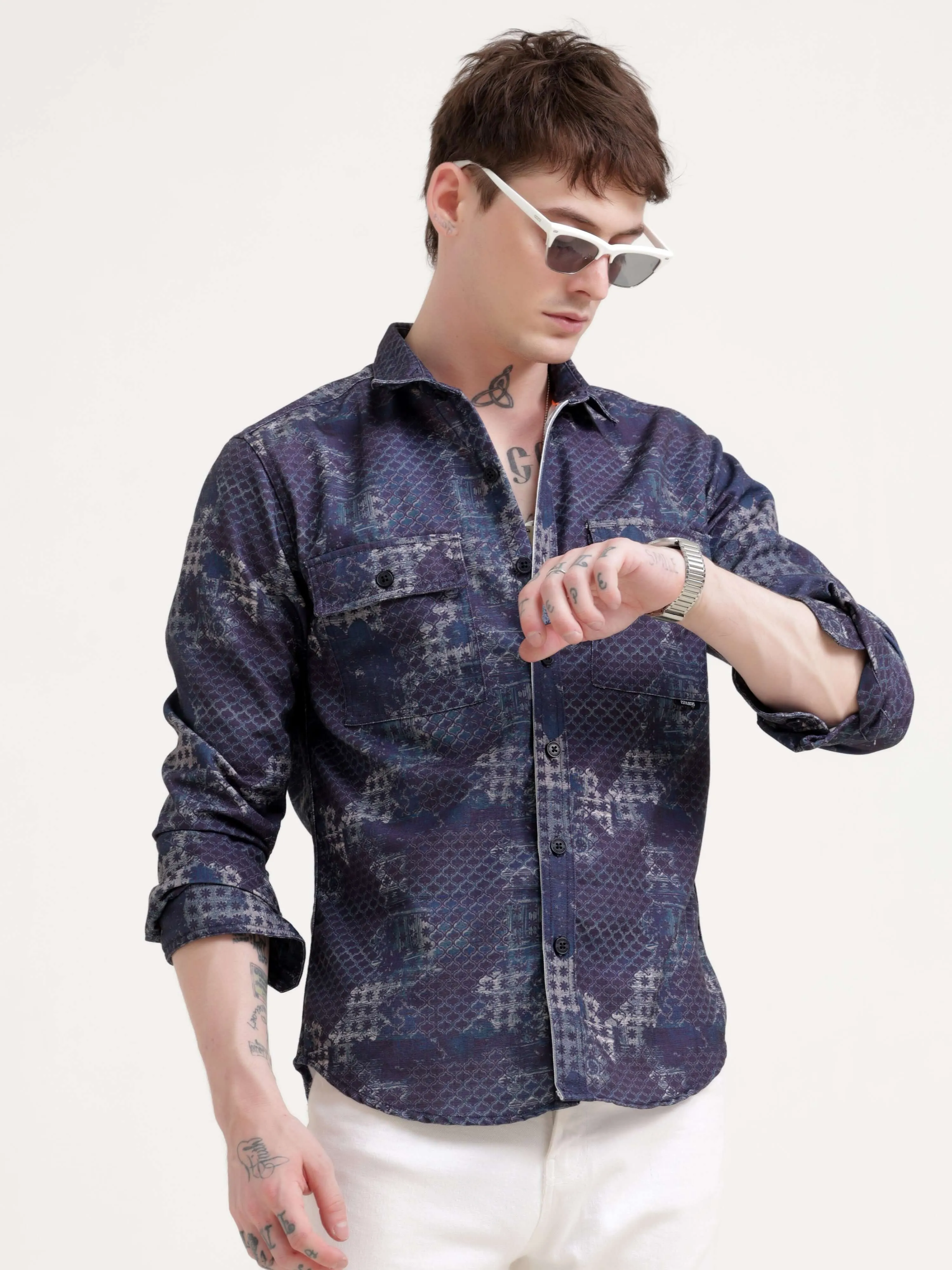 Geometric abstract indigo Overshirt