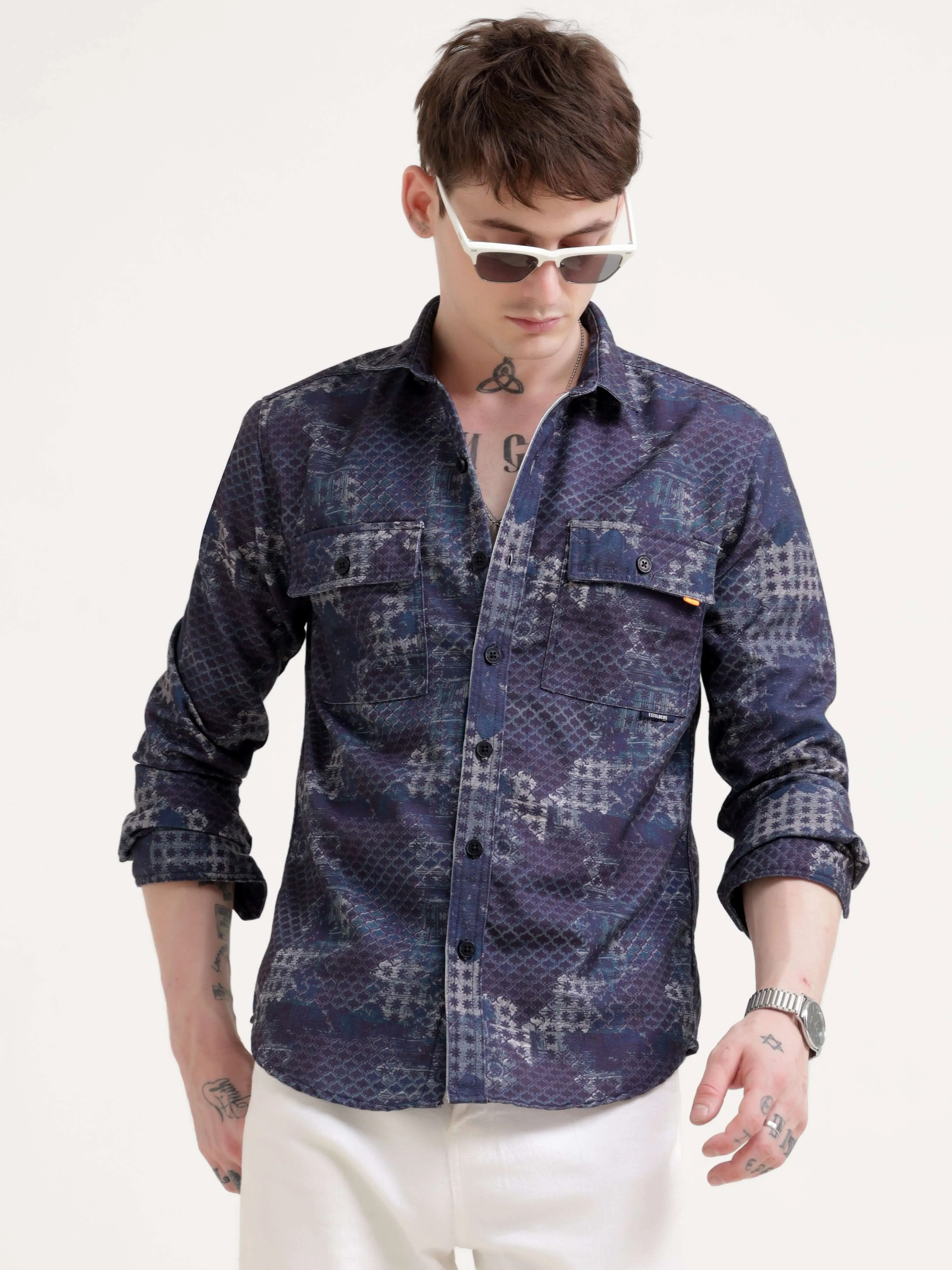 Geometric abstract indigo Overshirt