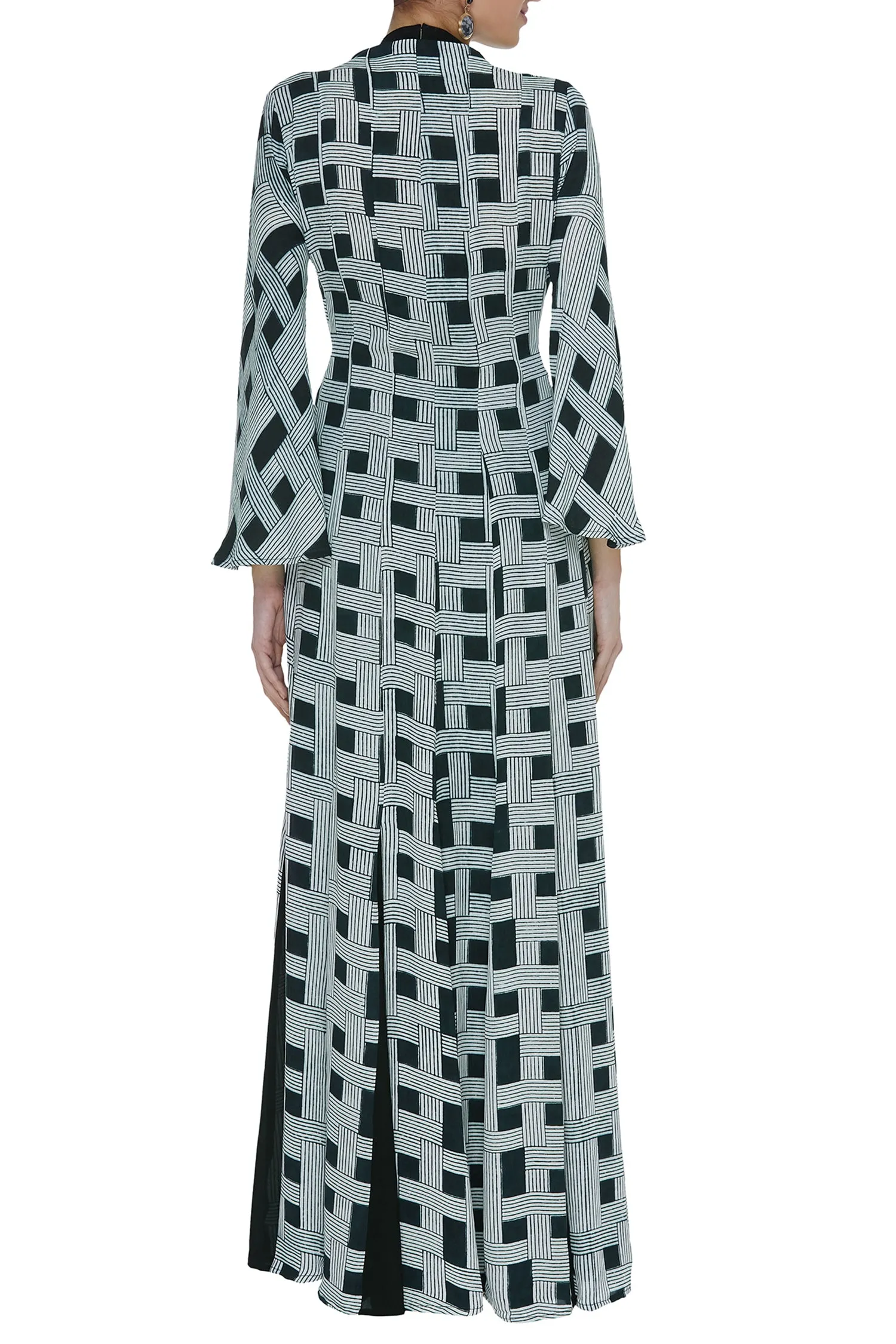 Geometric Printed Jacket With Halter Neck Dress