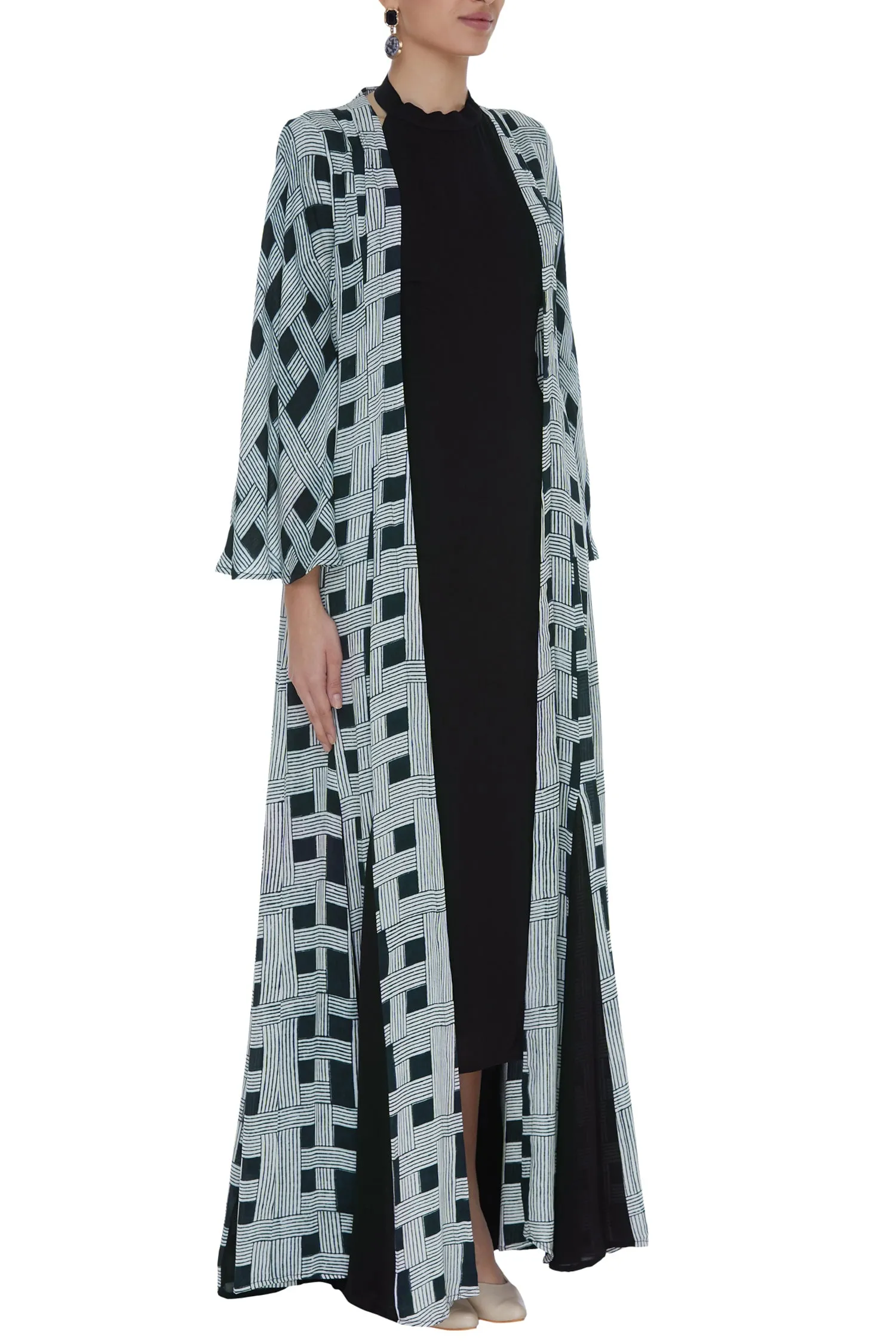 Geometric Printed Jacket With Halter Neck Dress