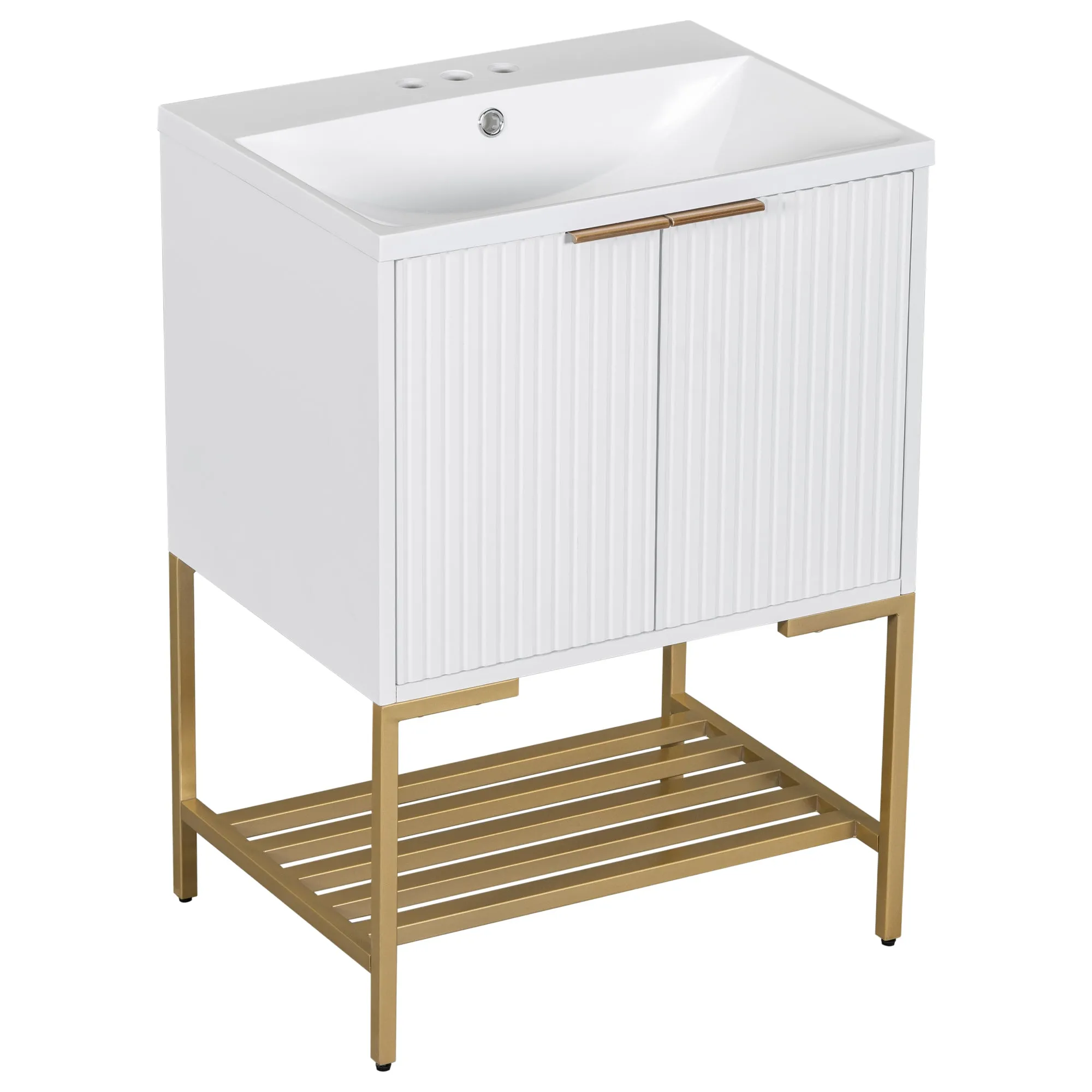 Gold Frame  Bathroom Vanity  - White