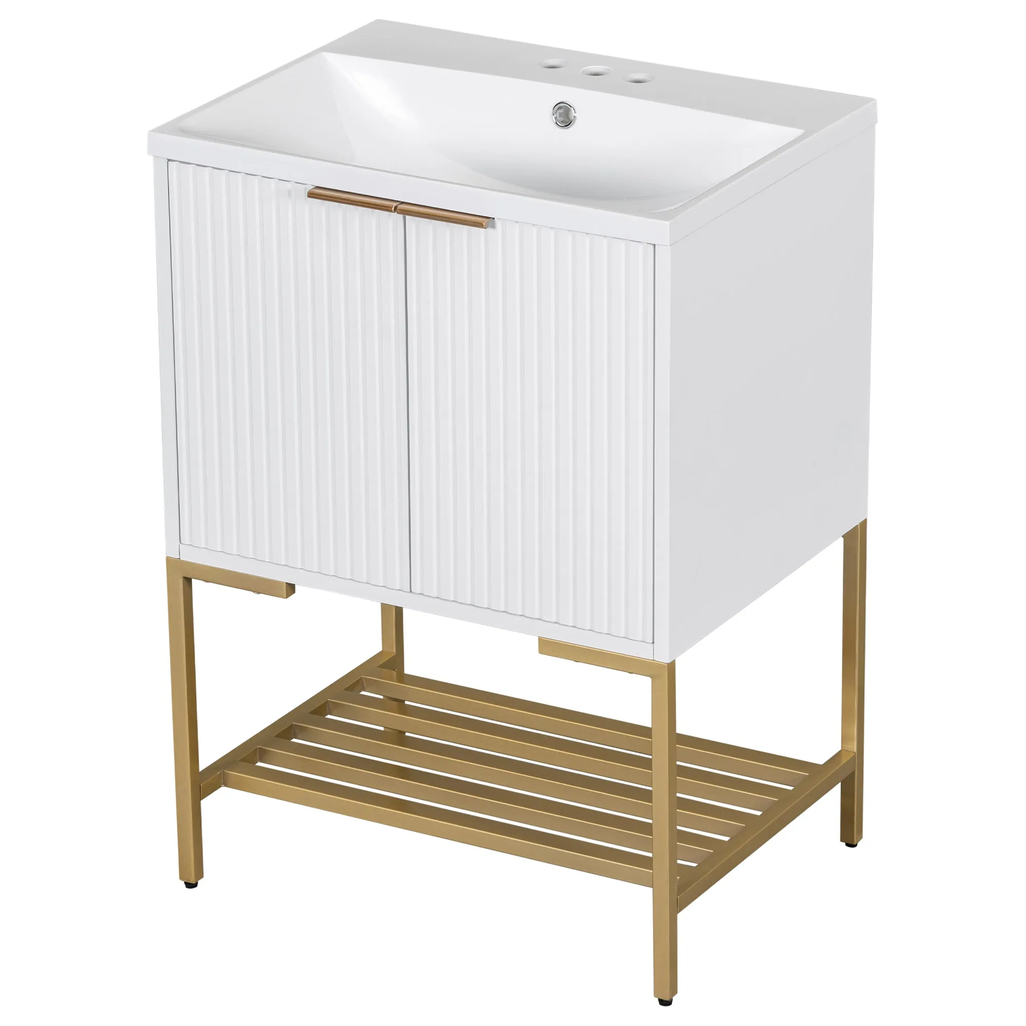 Gold Frame  Bathroom Vanity  - White