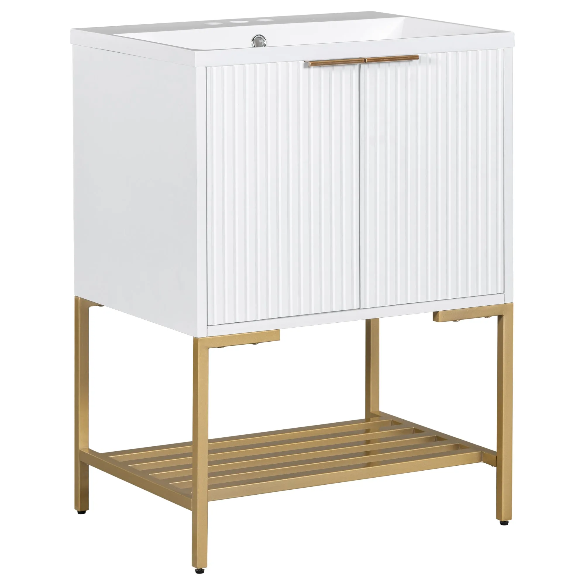 Gold Frame  Bathroom Vanity  - White