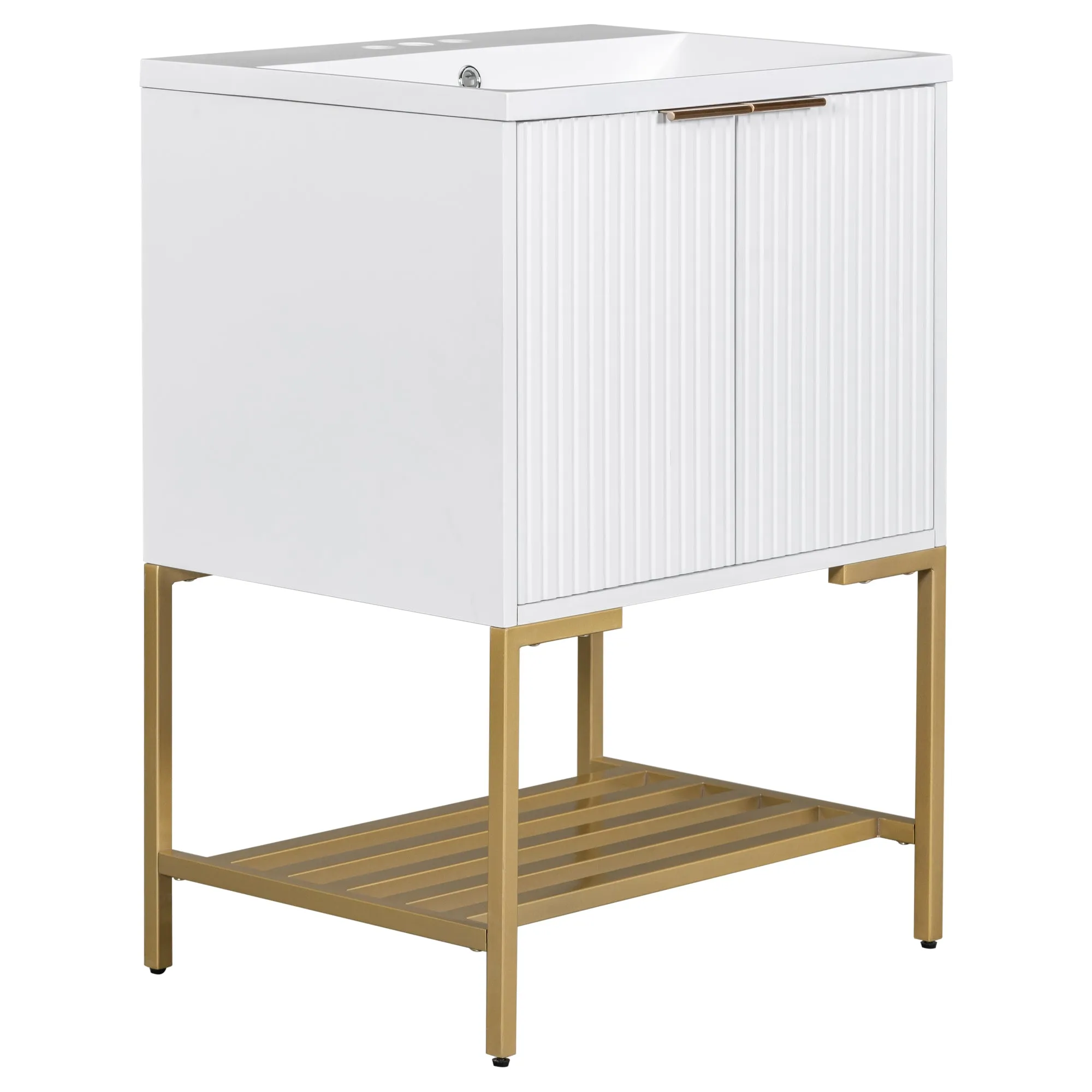 Gold Frame  Bathroom Vanity  - White