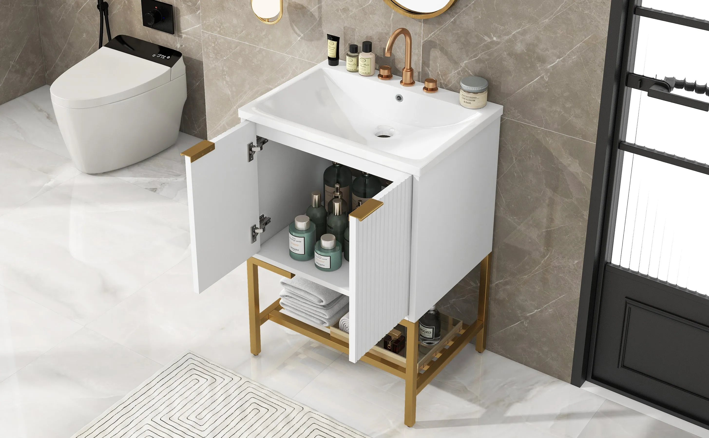 Gold Frame  Bathroom Vanity  - White