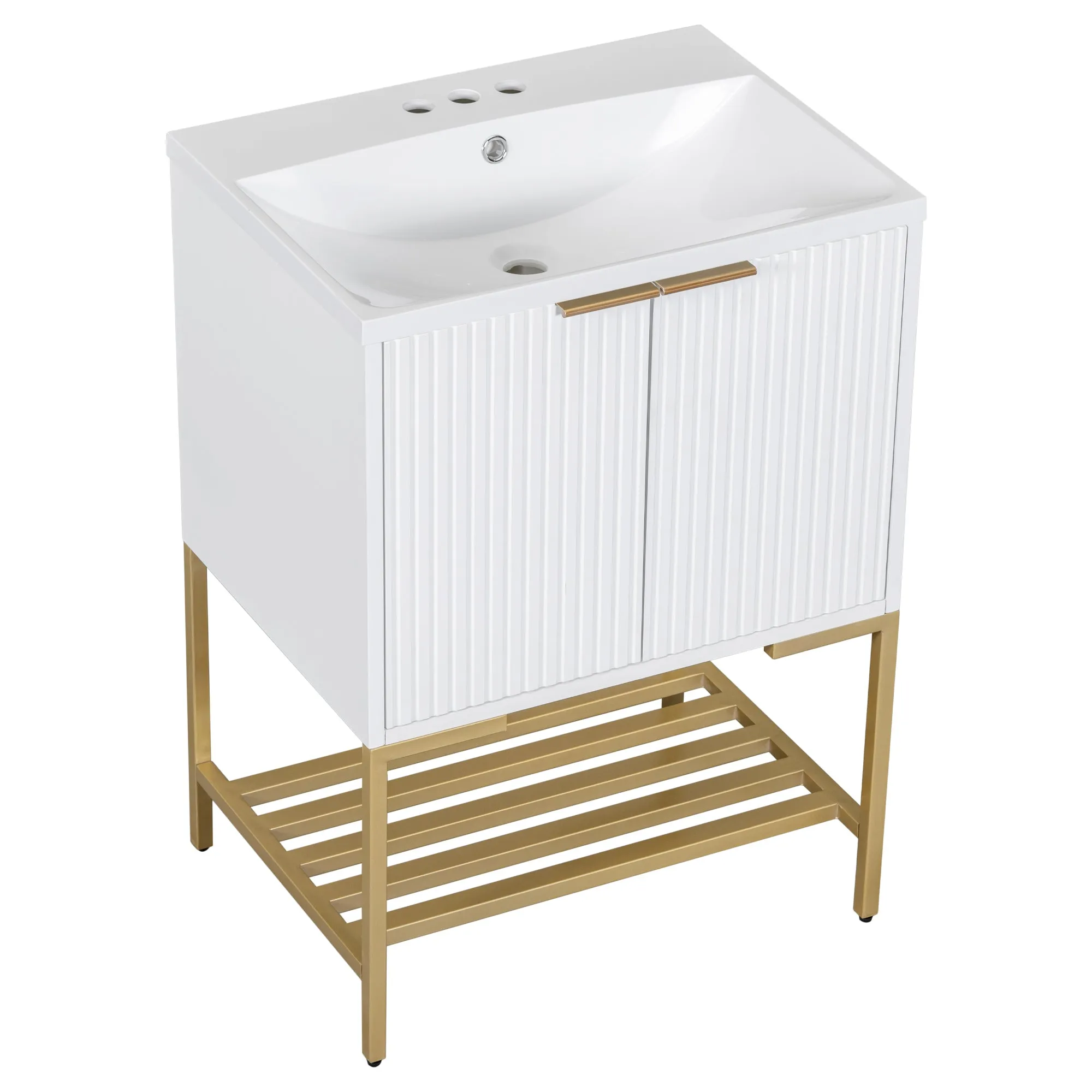 Gold Frame  Bathroom Vanity  - White