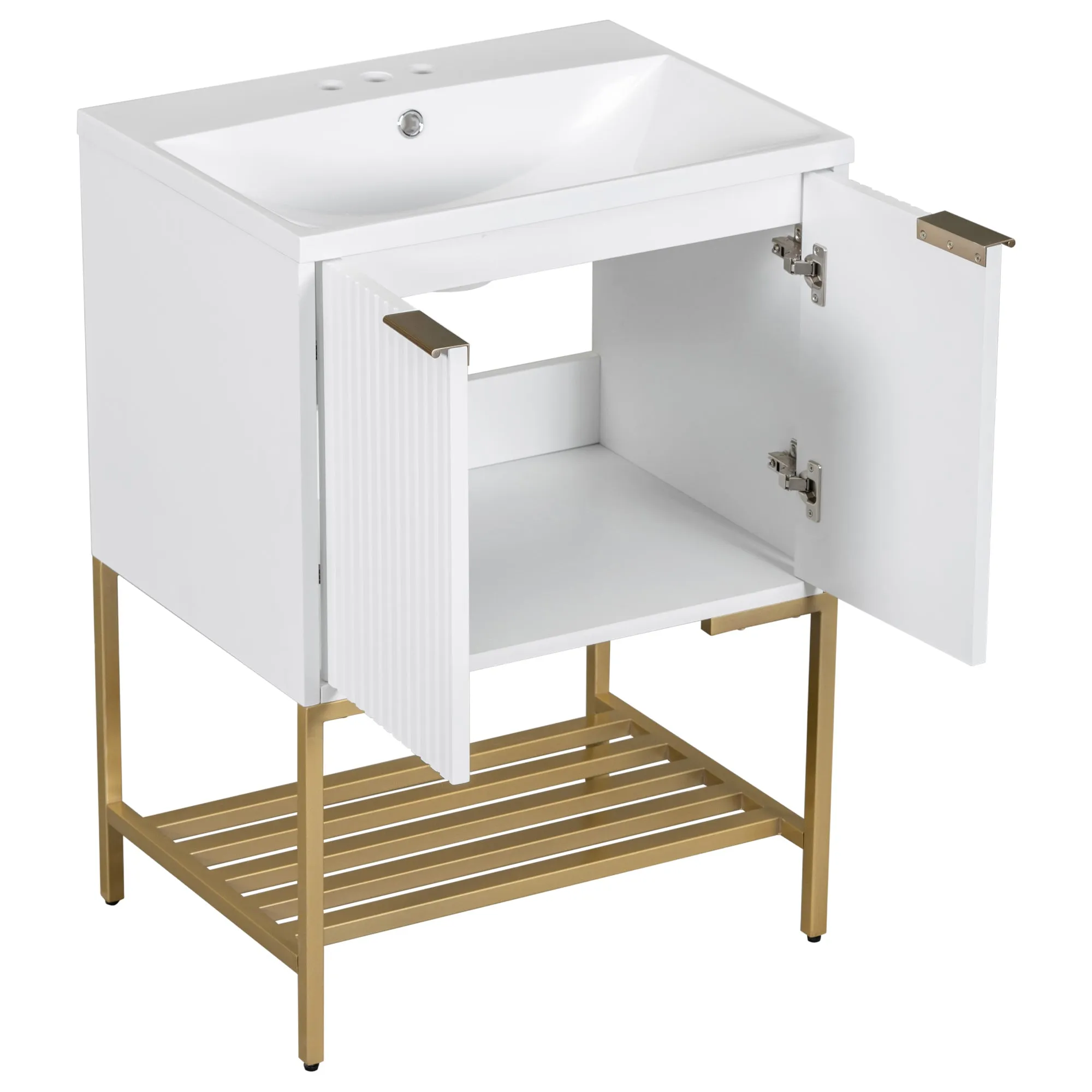 Gold Frame  Bathroom Vanity  - White