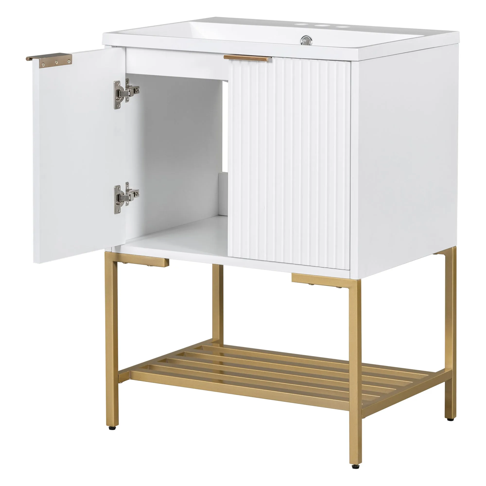 Gold Frame  Bathroom Vanity  - White