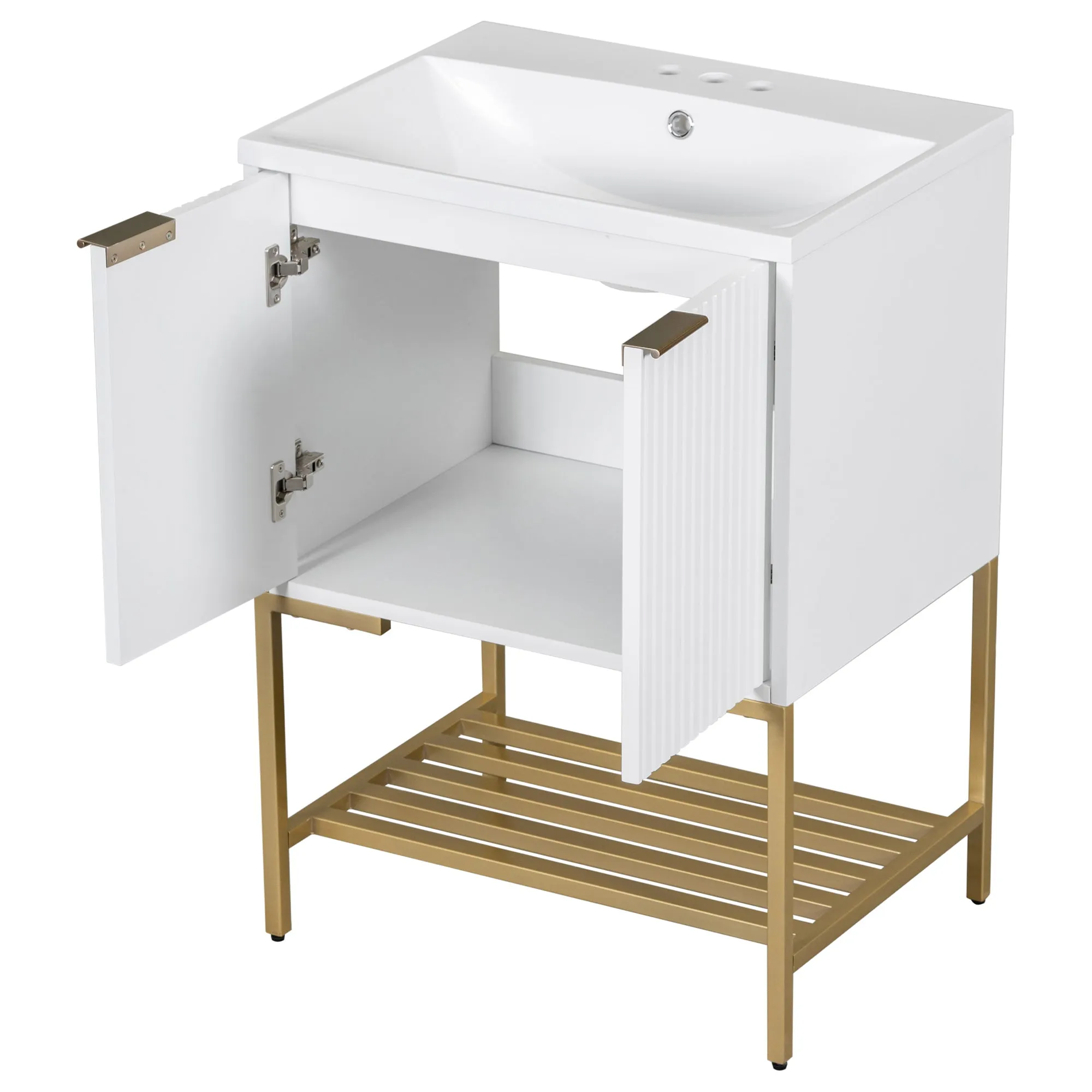 Gold Frame  Bathroom Vanity  - White