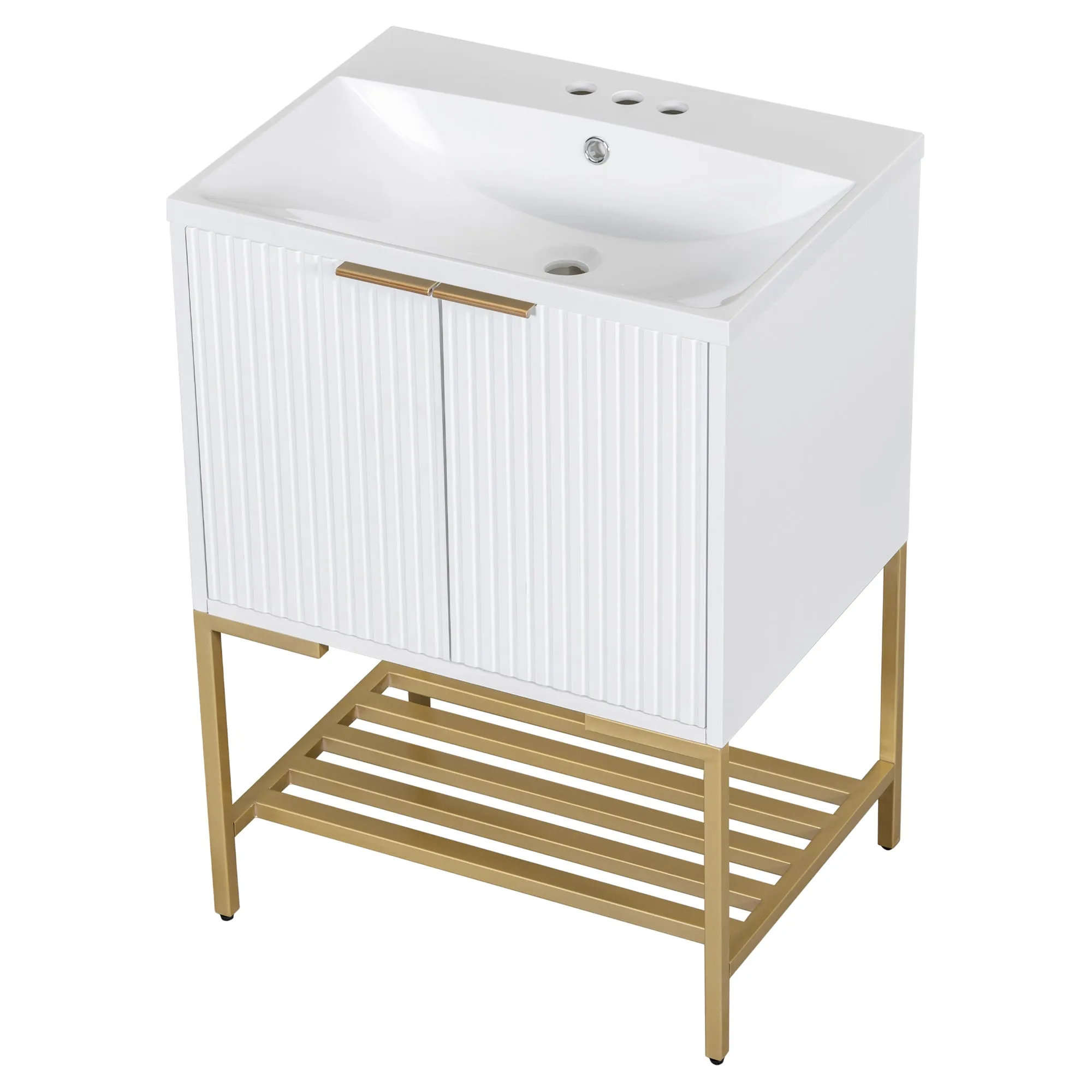 Gold Frame  Bathroom Vanity  - White