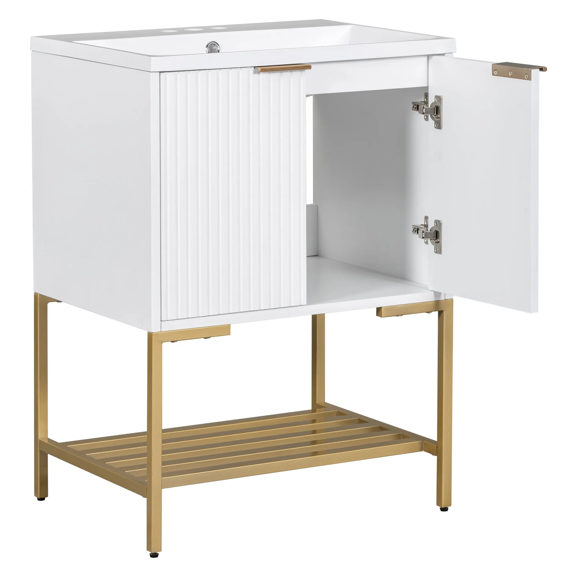 Gold Frame  Bathroom Vanity  - White