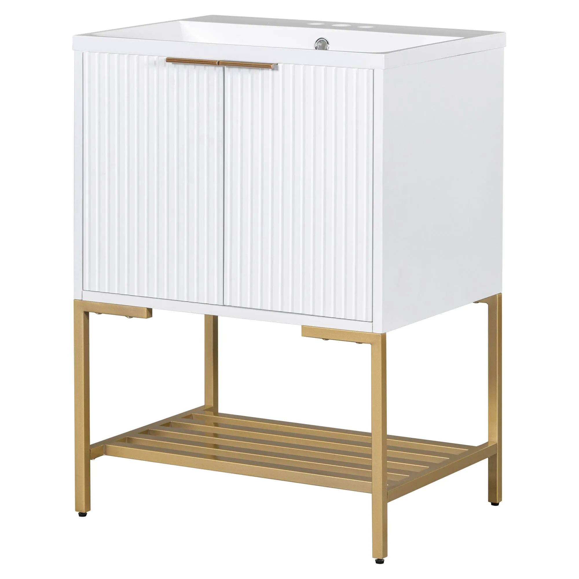 Gold Frame  Bathroom Vanity  - White