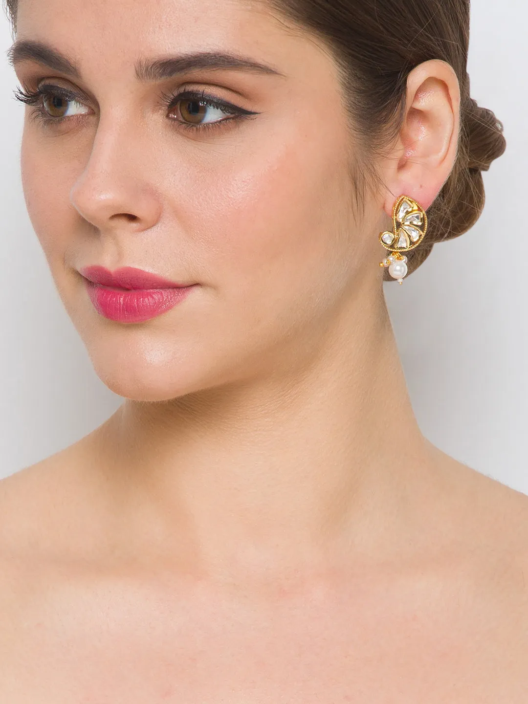 Golden and Pearly White  Kundan Earrings