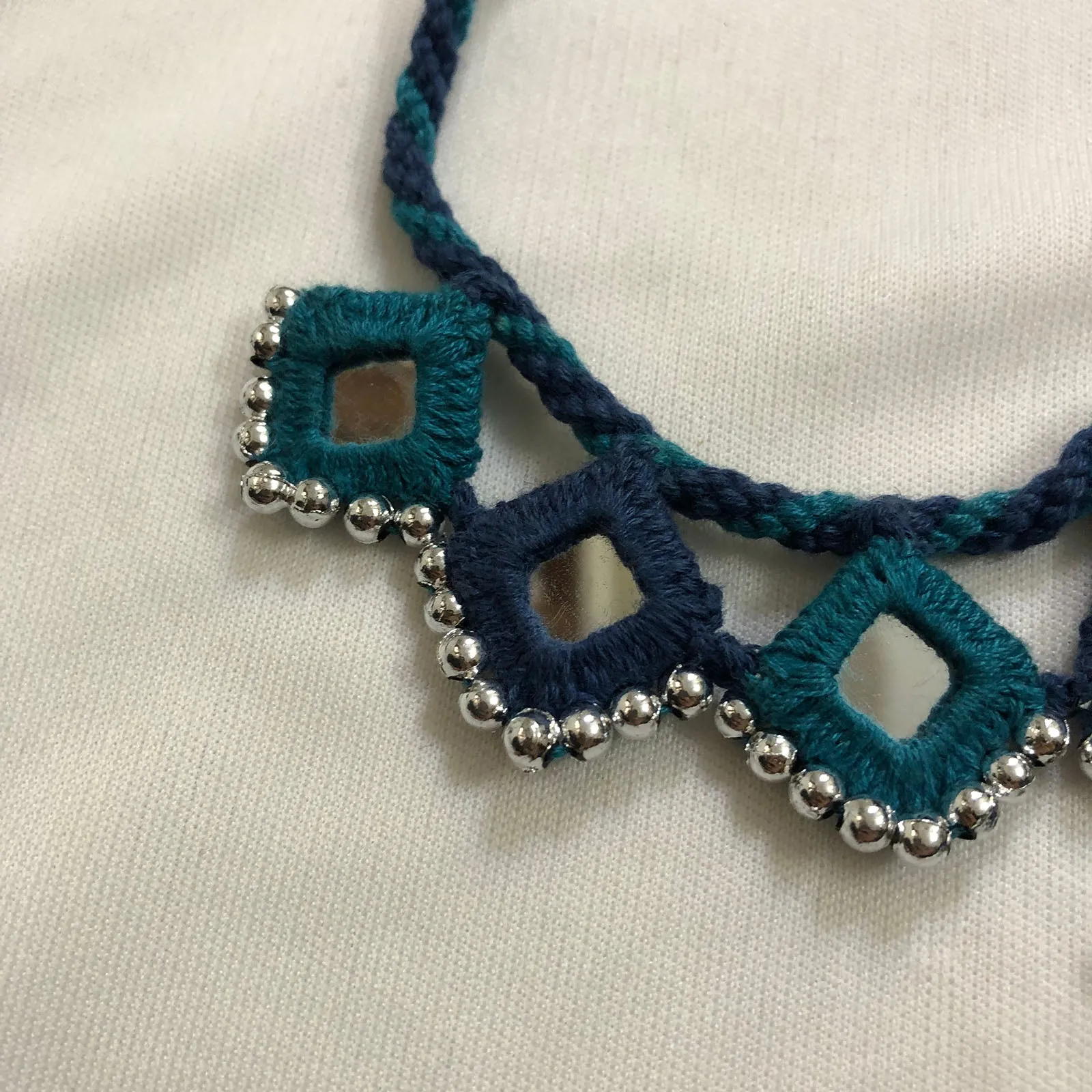 Handcrafted Mirror Work Necklace - Light Blue & Blue