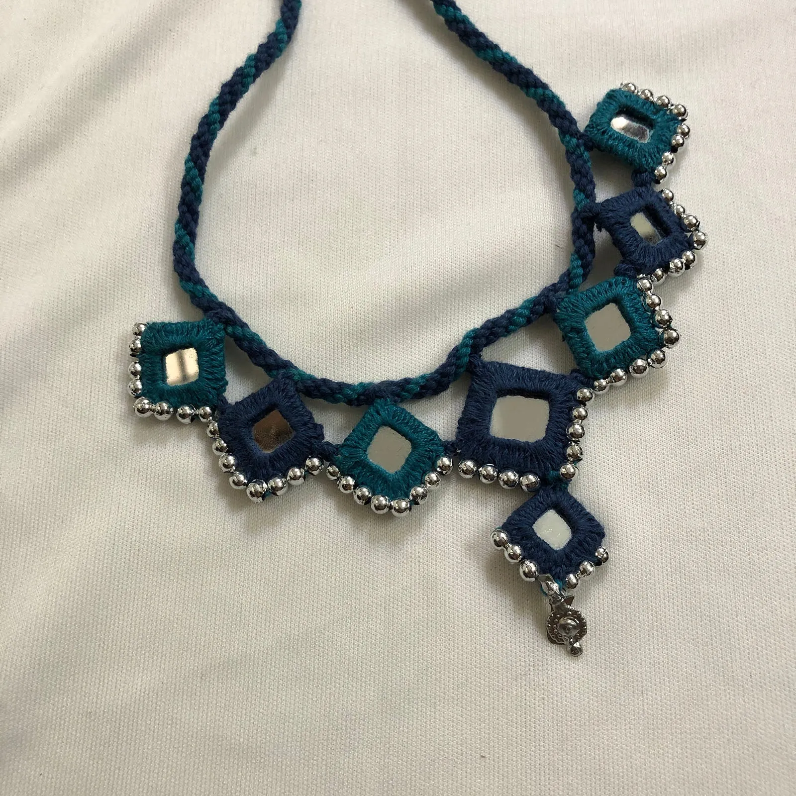 Handcrafted Mirror Work Necklace - Light Blue & Blue