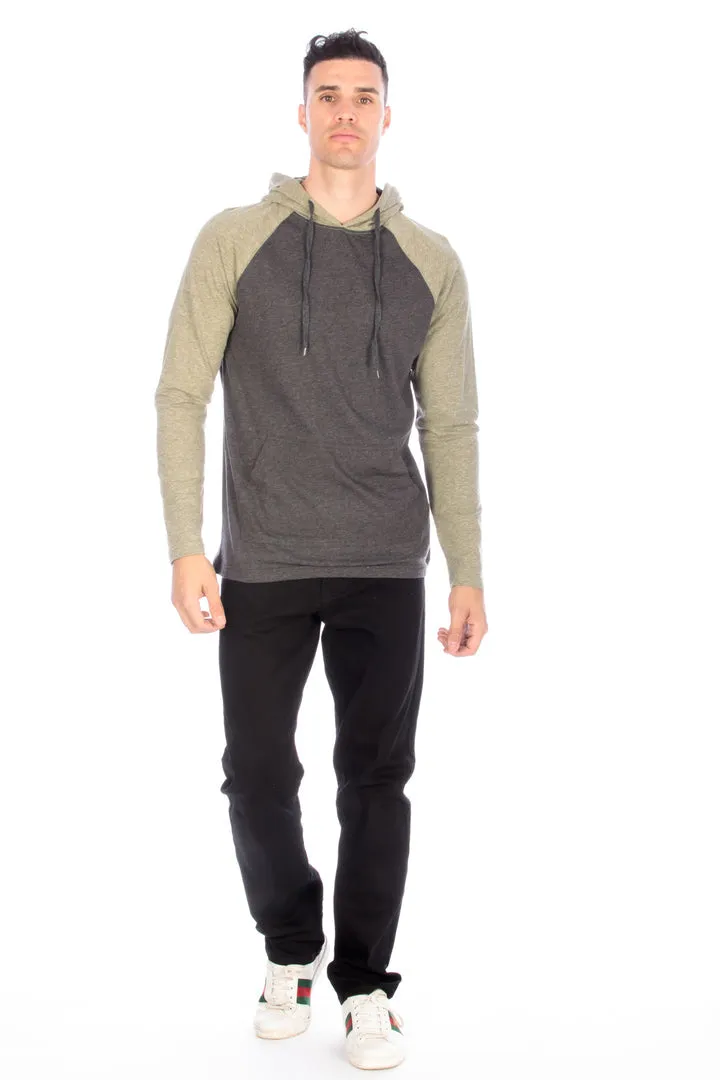 HAWKS BAY LIGHT WEIGHT RAGLAN HOODIE - CHARCOAL/OLIVE