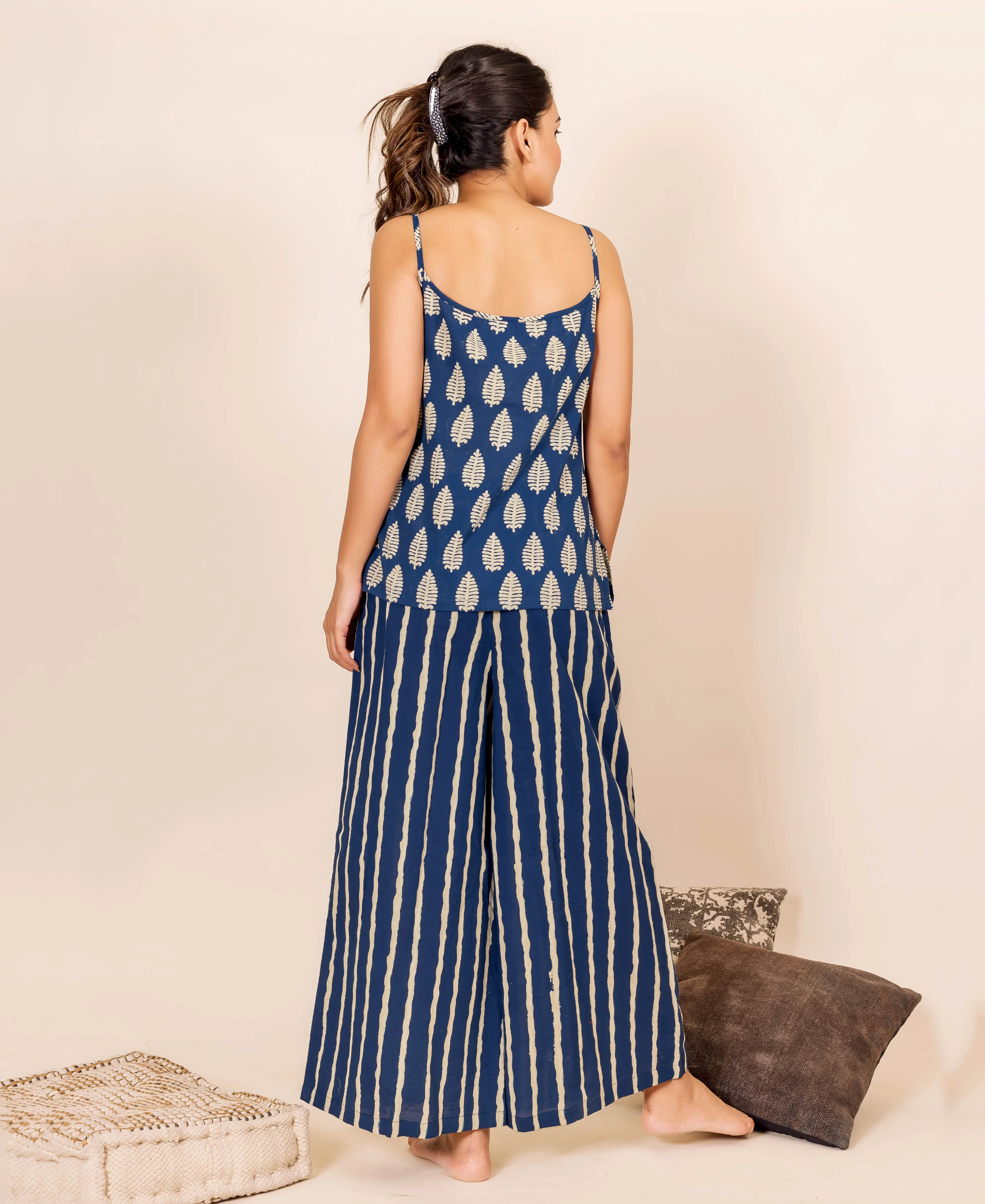 Indigo Hand Block Printed Night Wear