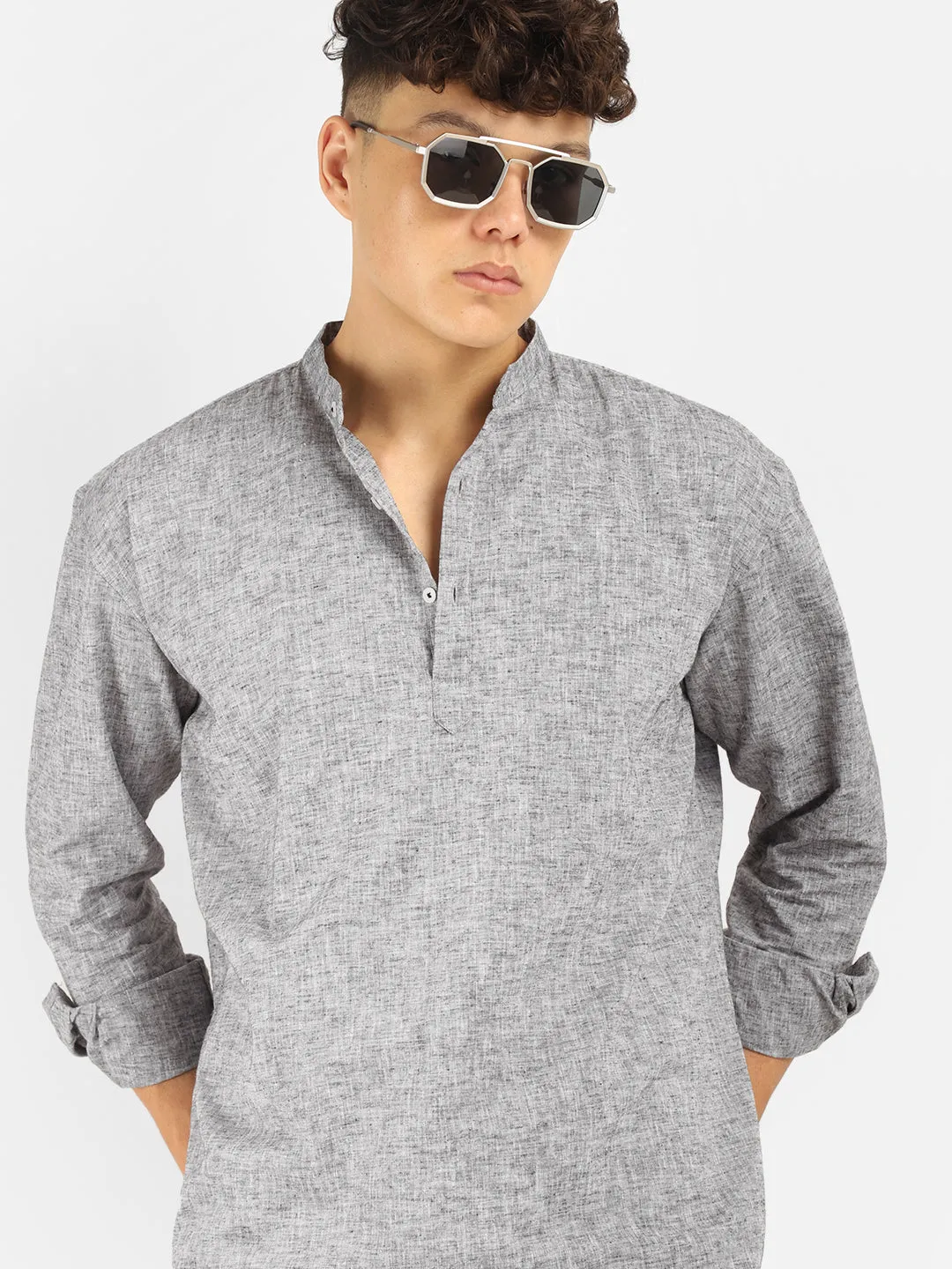 Linen Mericle Grey Short Kurta