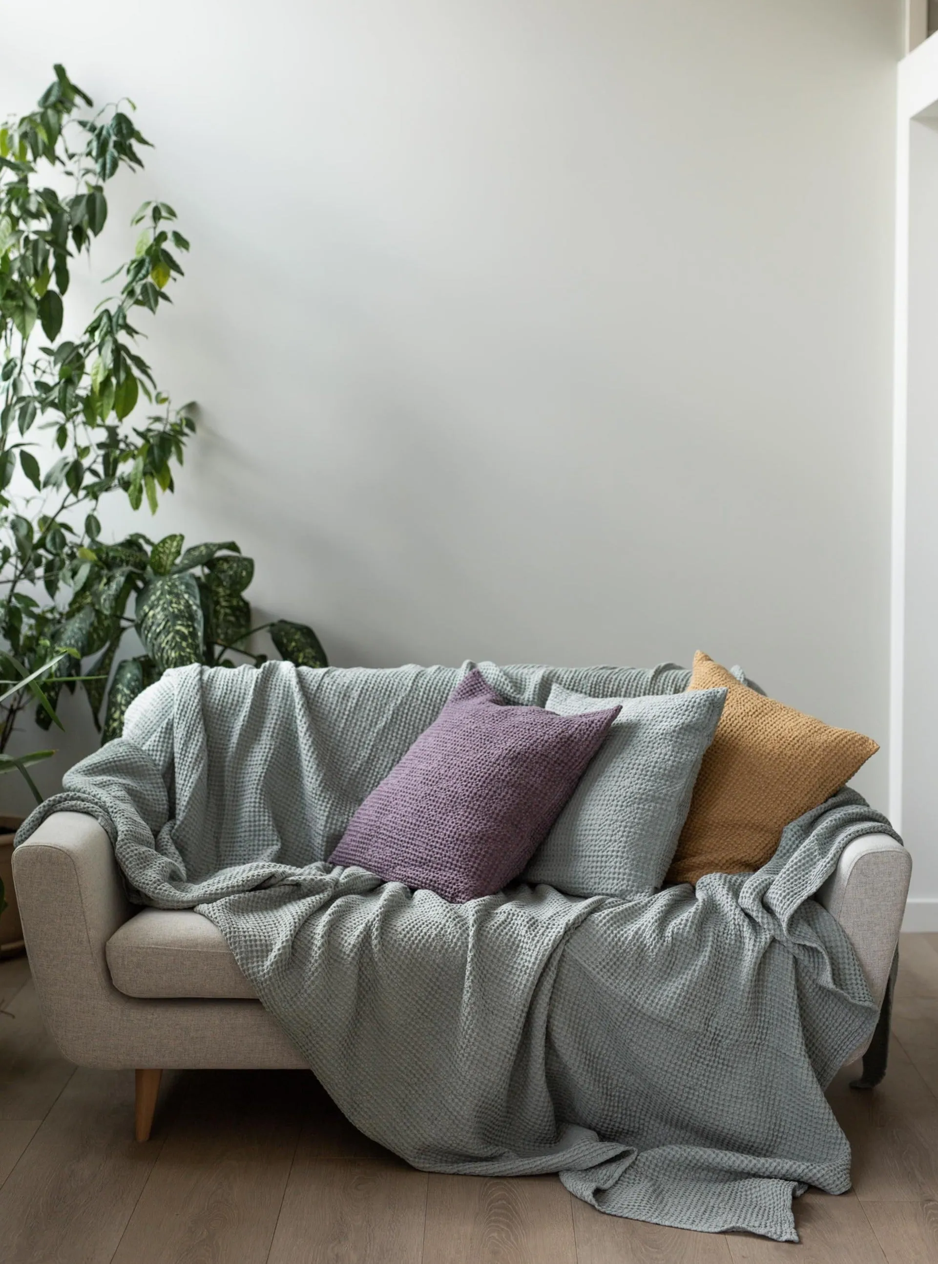 Linen Waffle Blanket - Sage Green