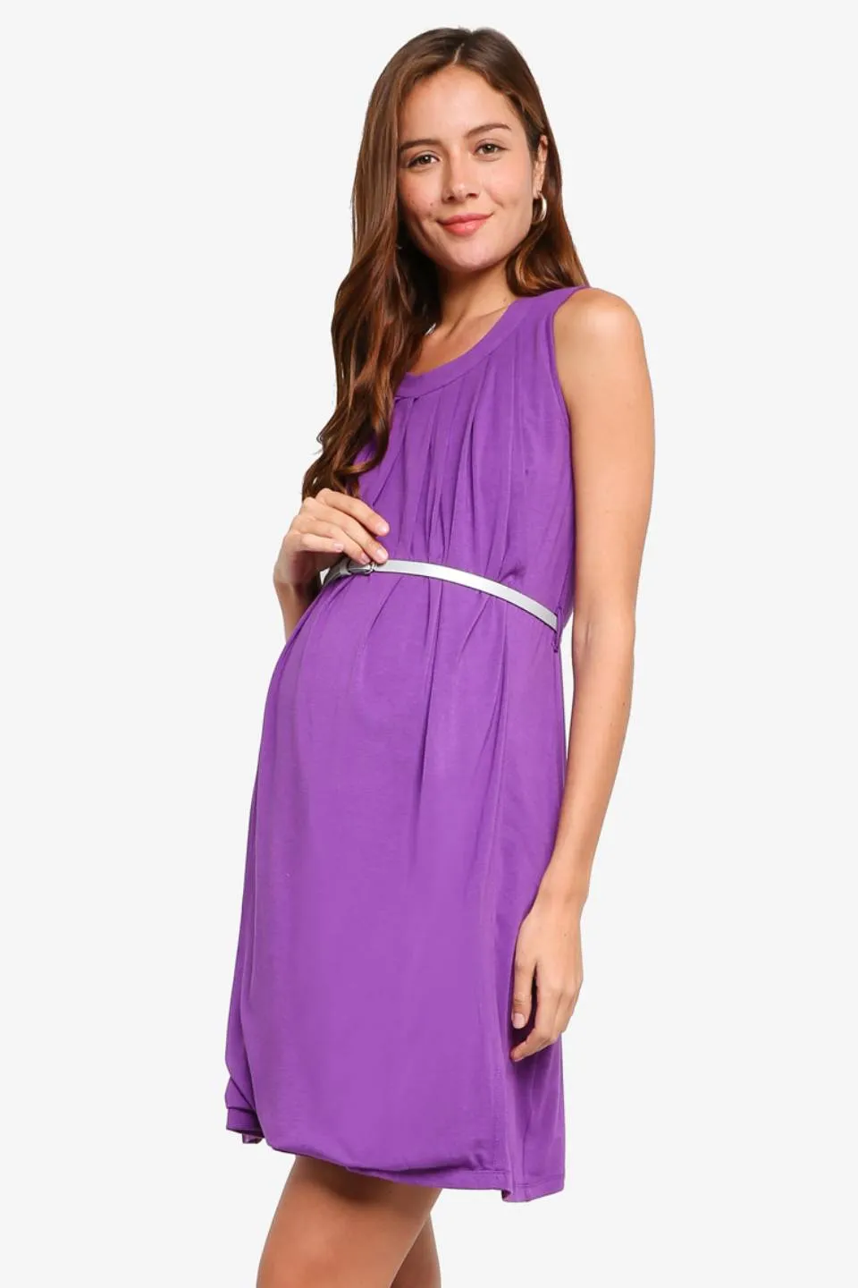 Live Pleat Bamboo Cotton Sleeveless Nursing Dress Eggplant