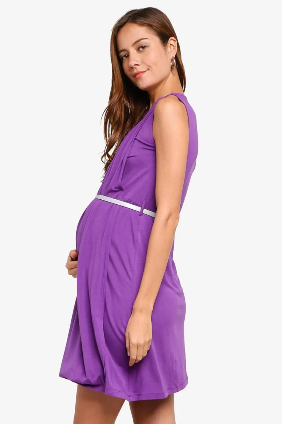 Live Pleat Bamboo Cotton Sleeveless Nursing Dress Eggplant