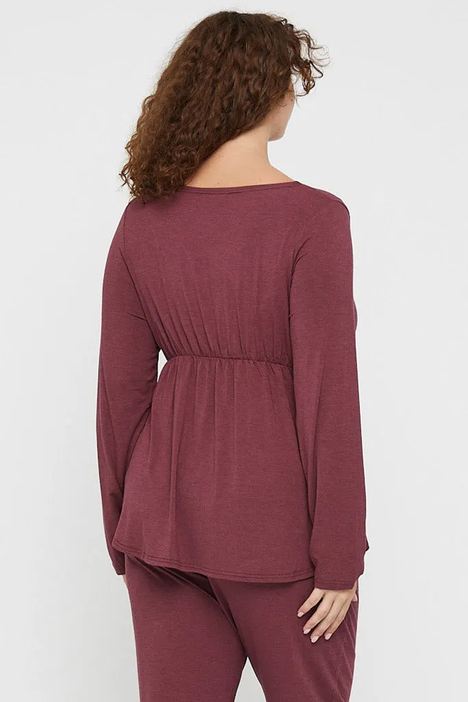 Long Sleeve Cross Front PJ Top - Burgundy