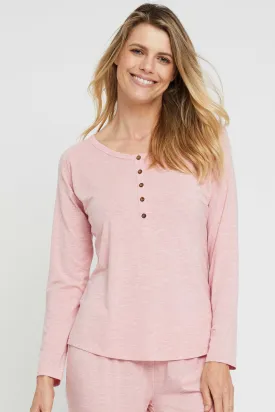 Long Sleeve Henley Top - Rose