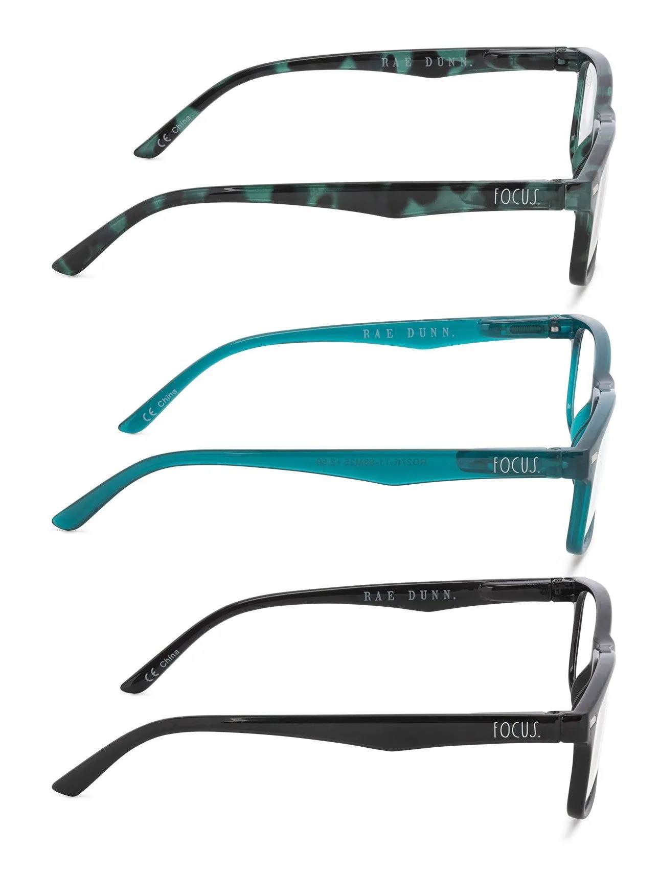 LOU 3-Pack Premium Reading Glasses with "FOCUS" Signature Font