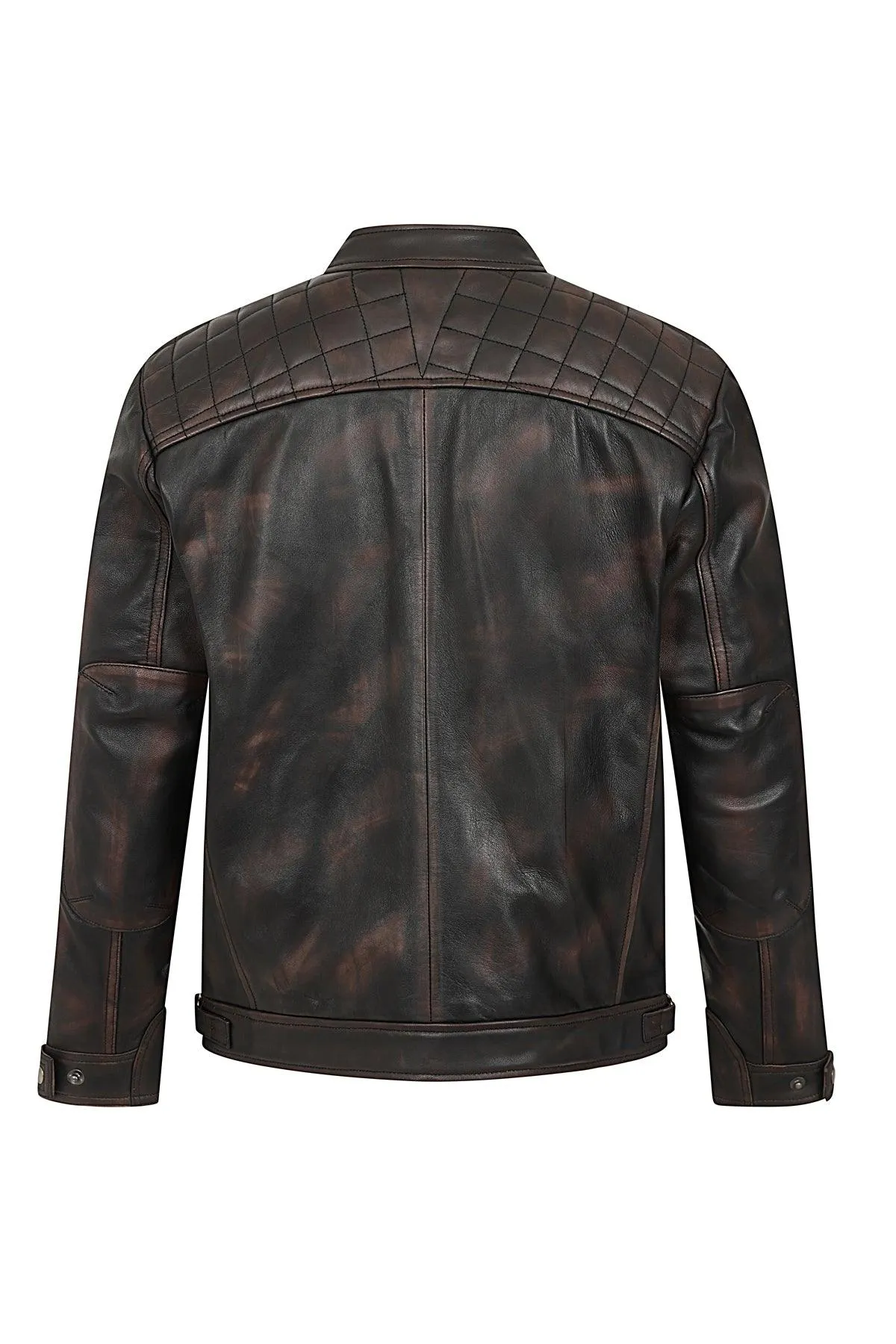 Men's Brown Real Leather Biker Jacket Slim Fit - 'LEE'