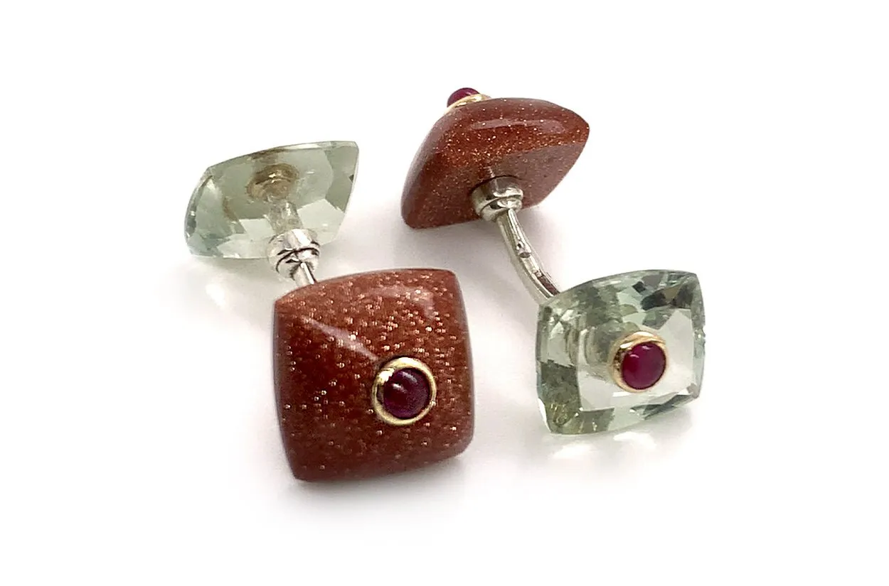 Men's Silver Base Aventurine & Green Amethyst Cufflinks