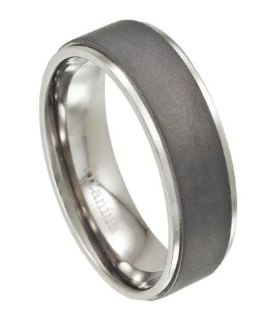 Men's Titanium Wedding Band, Matte Finish with Polished Edges | 8mm