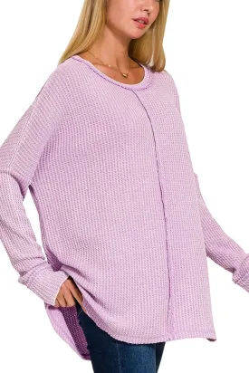 Mineral Washed Baby Waffle Long Sleeve Top- Lavender