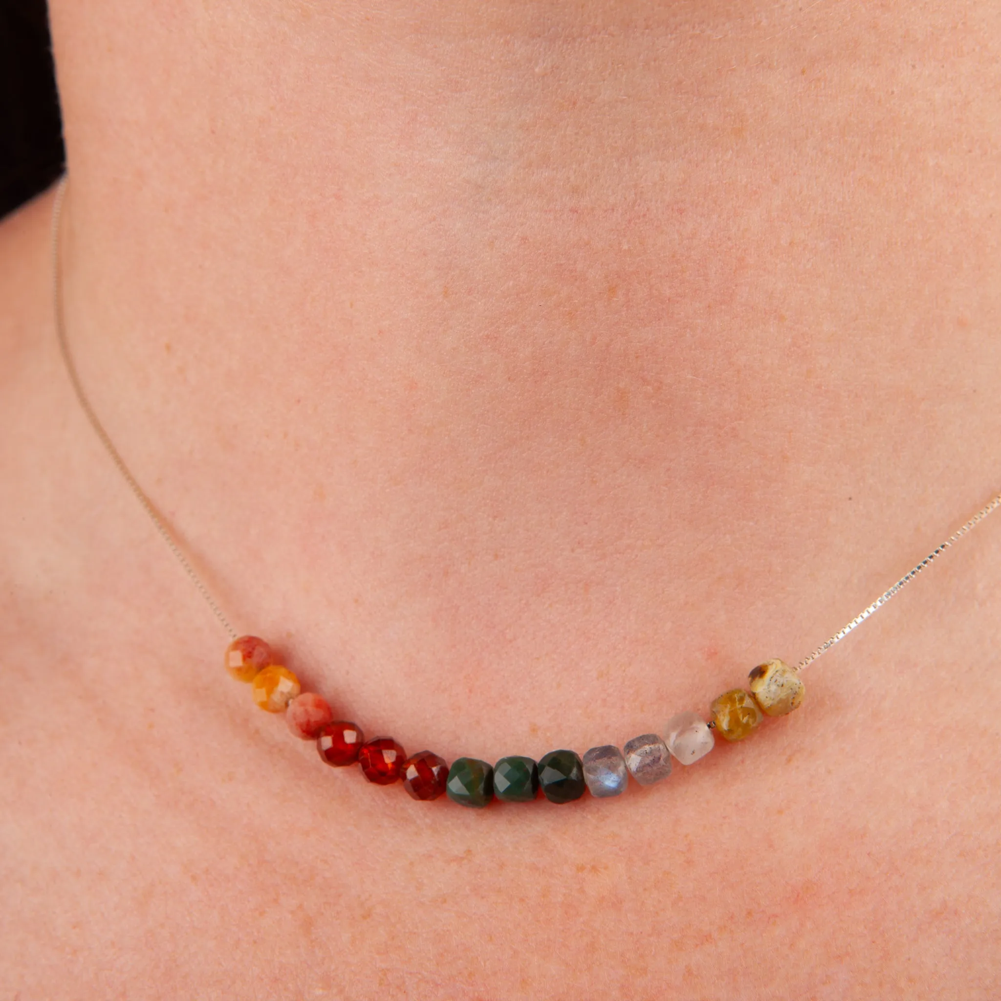 Ocean Jasper, Labradorite & Hessonite Adjustable Slide Chain Gemstone Necklace