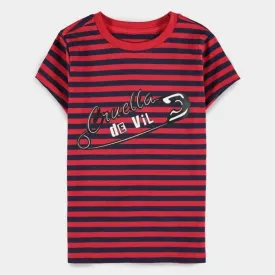 Official Disney Cruella Striped Kids Short Sleeved  T-Shirts