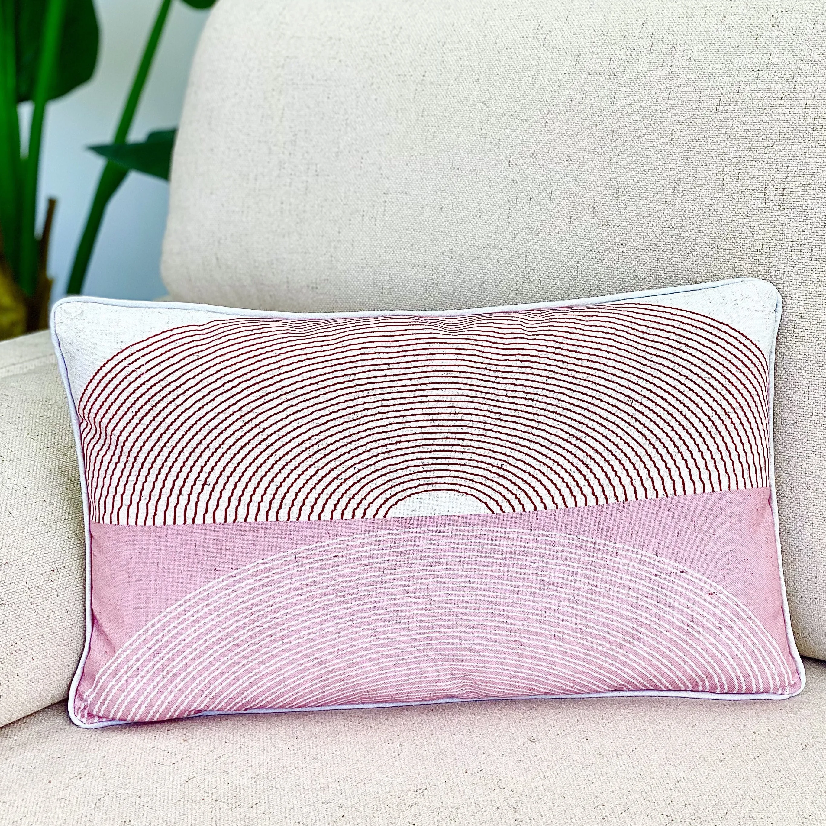 Pink Rainbow Long Abstract Printed Pillow