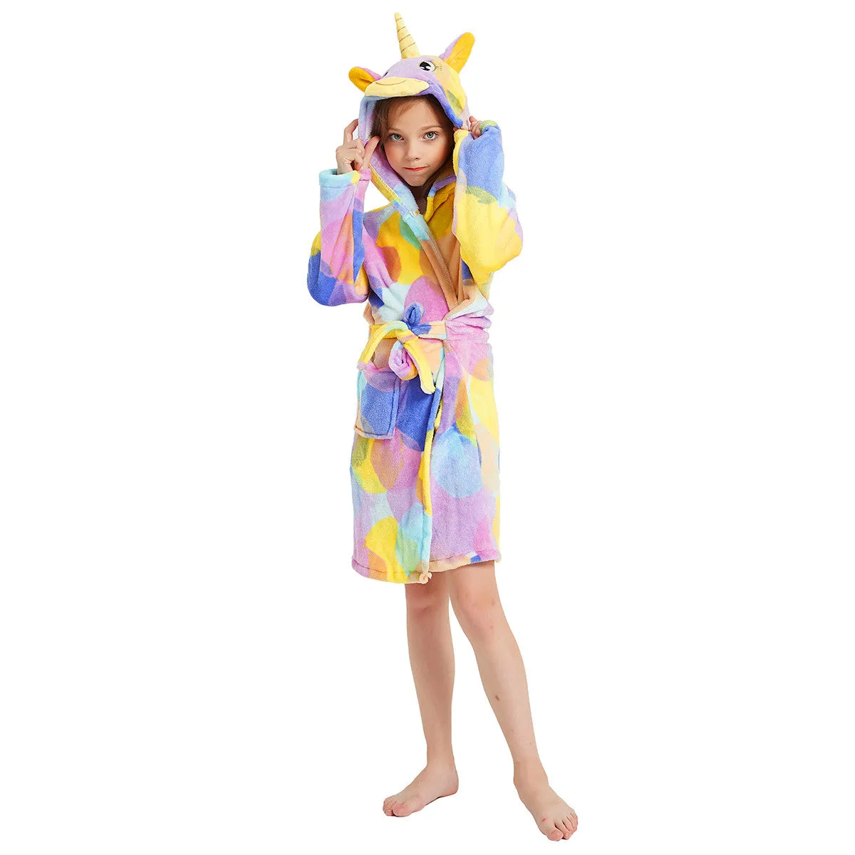 Rainbow Circles Unicorn Kids Bathrobe