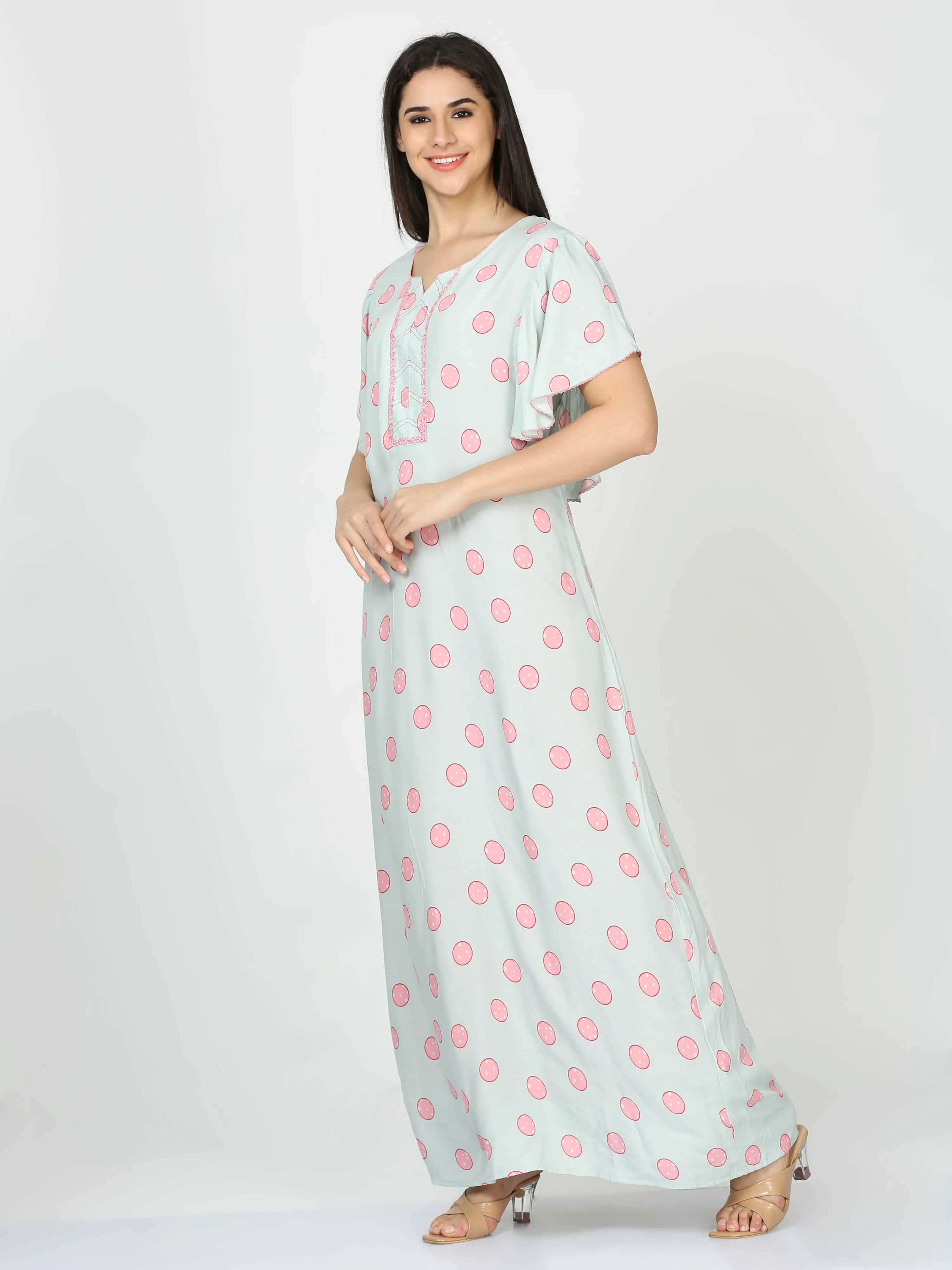 Rayon Designer Nighty Mint Green