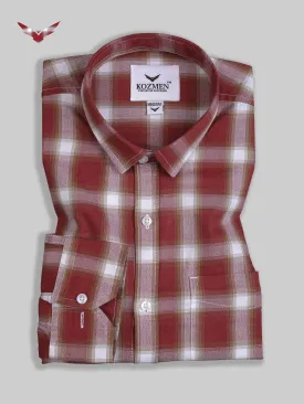 Red Orange Gingham Checkered Full Sleeve Cotton Shirt