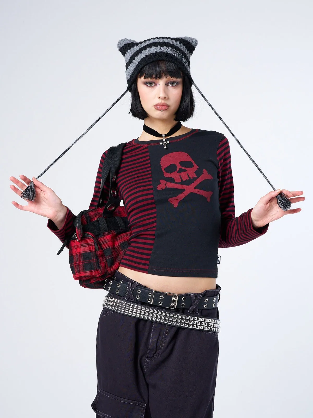 Skull Red Striped Top