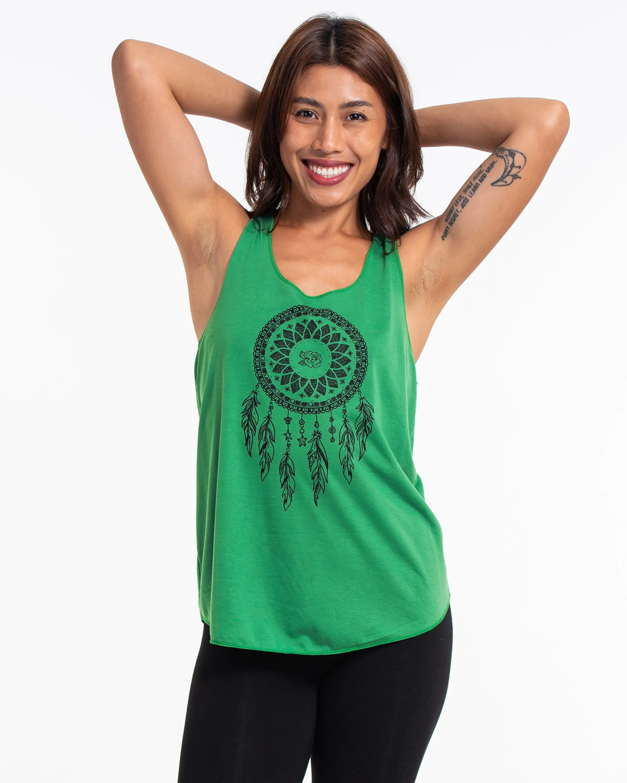 Super Soft Cotton Womens Dreamcatcher Tank Top in Green