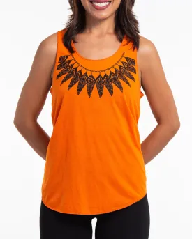 Super Soft Cotton Womens Feather Necklace Tank Top in Orange