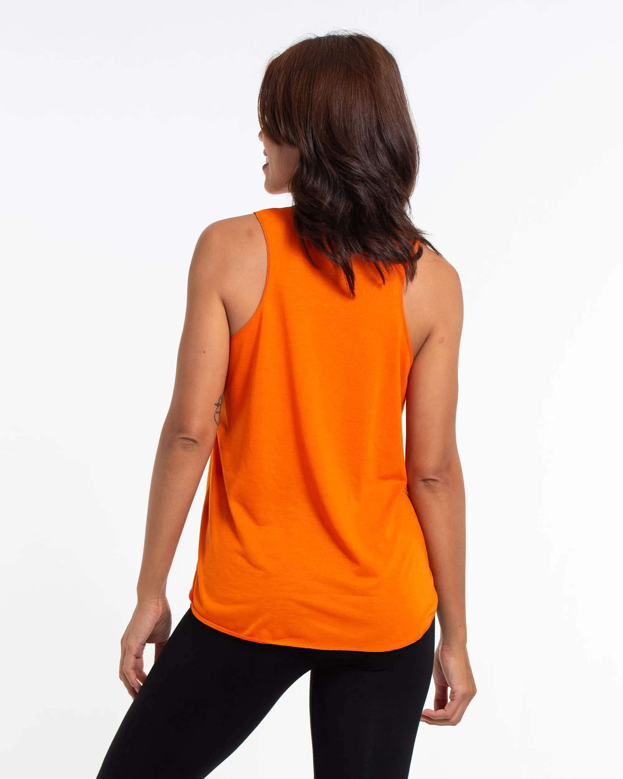 Super Soft Cotton Womens Feather Necklace Tank Top in Orange